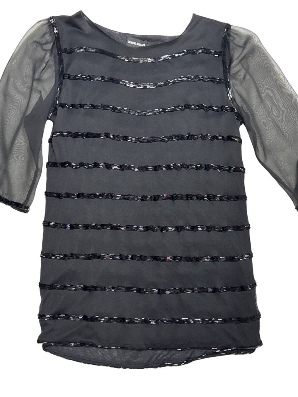 Giorgio Armani Sheer Beaded Silk Blend Evening Blouse Black Size 12 EU